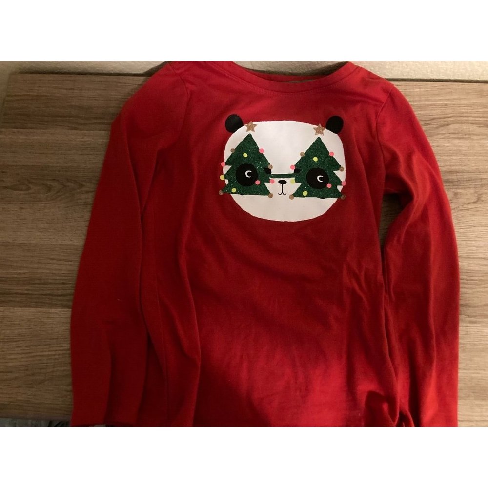 Cat & Jack Long Sleeve Red Holiday Christmas T Shirt Top Panda Bear Small 6/6X